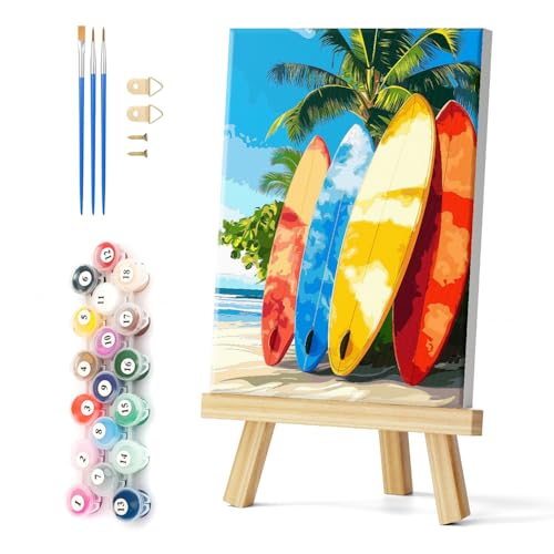 Natuyalo Framed Paint by Number Kits for Adults Beginners, Surfboard Easy Acrylic Adult Paint by Number Kits, Beach DIY Painting by Numbers Kits with Frame Ideal Gift 12x16 Inch - color: Color-10