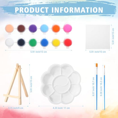 Qilery 36 Set 6 x 6 Inch Mini Canvas Boards with Easel Painting Kit, Acrylic Paints Strips, Brushes, Palette, Oil Art Set for Acrylic Birthday Party Favors - size: 5.9 x 5.9 Inch