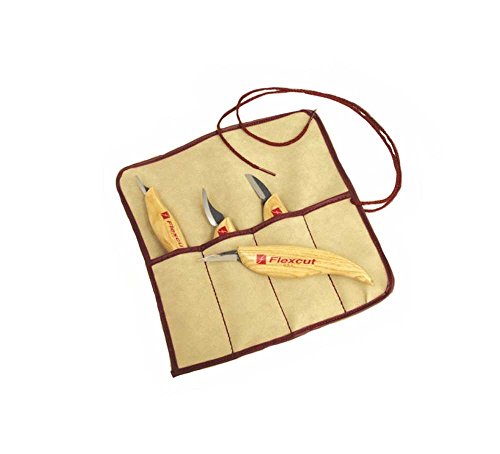 FLEXCUT Wood Carving Tools Set 4 Piece Carving Knife Set KN100, Whittling Knives Include Solid Ash Handle