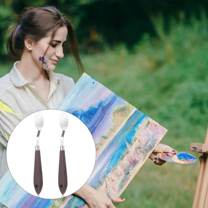 2Pcs Palette Knife No.20 Palette Knives 22mm Width Pallet Knife Stainless Steel Oval Art Paint Spatula with Wood Handle Metal Palette Knife for Oil Acrylic Canvas Mixing Spreading Cake Decorating