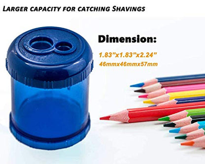 WEKOILManual Pencil Sharpener Dual Twin Holes Duty Metal Sharp Blade Crayon XL Sharpener with Large Round Catches Sharpening Regular HB Pencils Graphite Colored Jumbo Pencils