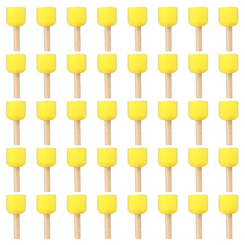 PATIKIL 1.5" Paint Sponges, 40 Pack Round Foam Brush With Wooden Handle for Crafts Arts, Yellow - size: 1 Count (Pack of 40)
