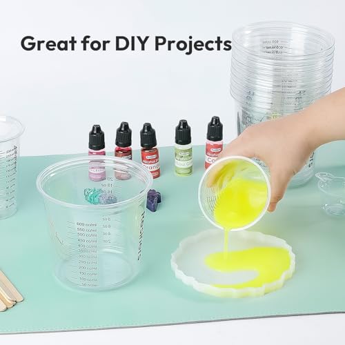 Resiners Epoxy Measuring Cups, 50PCS Resin Mixing Cups Set with Sticks | 30 x 24oz & 20 x 8oz cups with Clear oz/ml Markings, 50 Mixing Cups and 50 Stir Sticks for Accurate Epoxy Resin & DIY Mixing