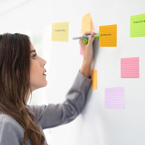 HQCME 9 Pack Lined Sticky Notes 3x3 in, Self-Stick Note Pads, 82 Sheets/Pad | Sticky Pads, Bulk Stick Notes Pad, Teacher Classroom Must Haves, Back to School & Office Supplies,Easy to Post for Notebook - size: 3x3 in