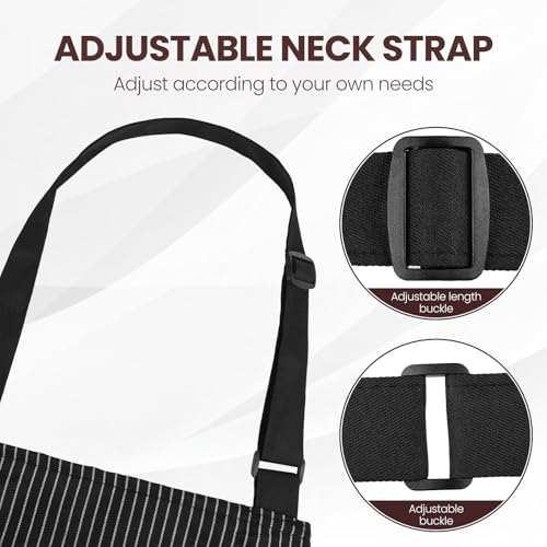 Serrenf 2 Pack Apron, Cooking Kitchen Aprons, Adjustable Bib Apron with 2 Pockets for Men Women Chef Apron - color: Black/Brown Pinstripe