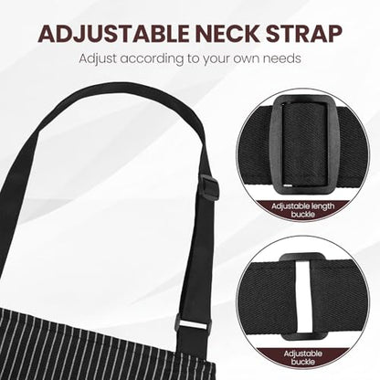 Serrenf 2 Pack Apron, Cooking Kitchen Aprons, Adjustable Bib Apron with 2 Pockets for Men Women Chef Apron - color: Black/Brown Pinstripe