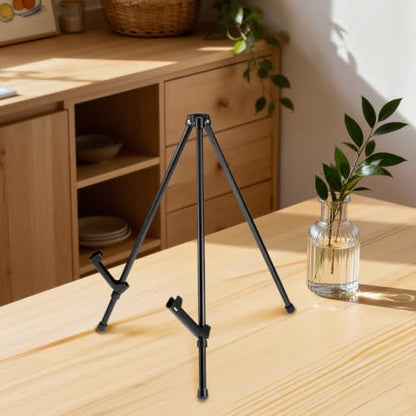 QWORK 14.5" Tabletop Easel Stand, Foldable Black Metal Tripod for Art Canvas, Posters & Signage, Adjustable Display Holder for Trade Shows, Presentations & Home Decor