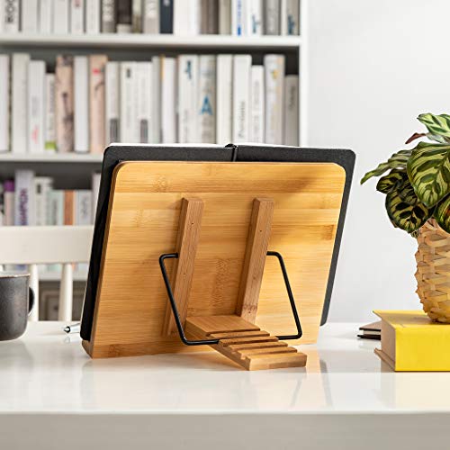 wishacc Book Stand XL-Large Size 15.4" x 11.0" Main Board-Adjustable Foldable Book Holder with Page Holder Clips - Holds Cookbooks, Receipe Books, Textbooks, Tablets, Laptops, Music Books, Documents - size: 15.4 x 11 inches