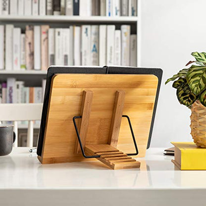 wishacc Book Stand XL-Large Size 15.4" x 11.0" Main Board-Adjustable Foldable Book Holder with Page Holder Clips - Holds Cookbooks, Receipe Books, Textbooks, Tablets, Laptops, Music Books, Documents - size: 15.4 x 11 inches