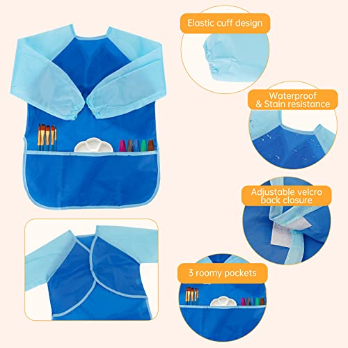 CUBACO Kids Painting Apron, 2pcs Waterproof Art Smocks For Child 3-8 Years, Kids Smocks for Painting Aprons with Long Sleeve - color: Blue&pink
