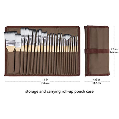 Artecho 24 PCS Paint Brushes & Professional Acrylic Paint Set, 24 Basic Colors Tubes (60ml / 2.02oz)