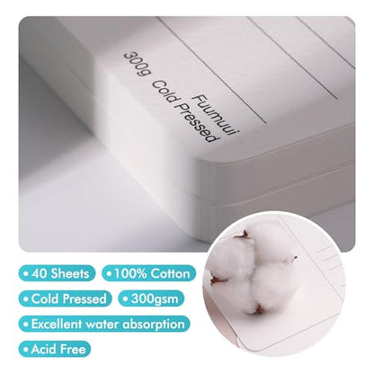 Fuumuui 40 Cards Watercolor Postcards Blank 4 x 6 inch, 140lb/300gsm, 100% Cotton Cold-Pressed Art Paper for Painting, DIY, Mailing, Invitations, Greeting Cards - size: 4×6 in