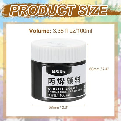 PATIKIL M&G Acrylic Paint, 3.38 Fl Oz(100ml) Matte Finish Rich Pigments Waterproof Art Painting Supplies for Fabric Canvas Wood Leather Stone Cloth, Black - color: Black