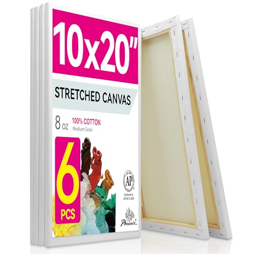 PHOENIX Long Stretched Canvas for Painting 10x20 Inch/6 Value Pack, 8 Oz Triple Primed 5/8 Inch Profile 100% Cotton White Blank Canvas, Rectangular Framed Canvas for Oil Acrylic & Pouring Art - size: 10"x20", style: Studio Set (8 Oz.)