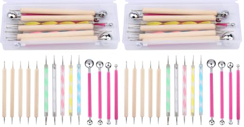 14 PCS Dotting Tools Ball Styluses with Box, Dotting Tools Set Rock Painting, Ball End Dot Art Tools, Embossing Tools, Pottery Clay Modeling Embossing Nail Art (Pack of 2) - size: 14 PCS PINK (Pack of 2)