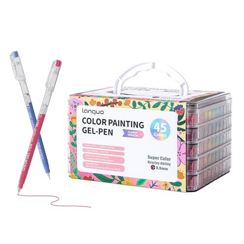 languo Acrylic Gel Pens for Coloring, 45 Colors, 0.6mm Fine Tip | Colored Pens with Durable Storage Case, Smooth Ink Flow, Vibrant Colors, Great for Drawing, Journaling, Doodling, DIY Crafts - color: 45 Colors Set