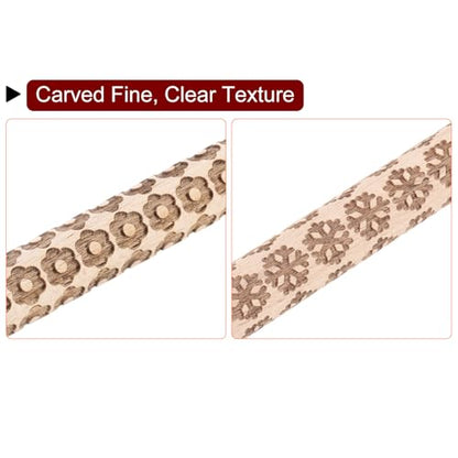 HARFINGTON 2pcs Wood Clay Roller 4"Snowflake Flower Pattern Rolling Pins Pottery Tools Wood Grain Texture Rollers for Clay Baking Dough Playdough DIY - style: Snowflake + Flower