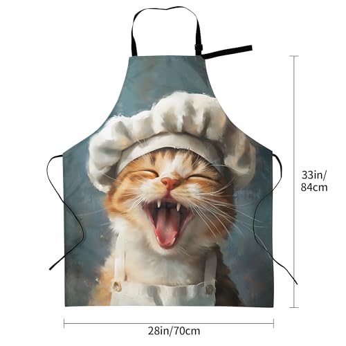 Art Apron with Pocket for Women Men | Kitchen Aprons Chef Apron for Cooking Baking BBQ Painting Gardening - color: Chef Cat