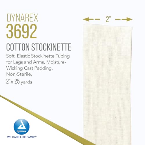 Dynarex Cotton Stockinette, 2" x 25 yds., Non-Sterile & Latex-Free, Bandage for Preventing Skin Irritation and Cast Wrinkles, Made from 100% Pure Cotton, 1 Stockinette Roll (Packaging May Vary) - size: 2in x 25 yds, 1 Count (Pack of 1)