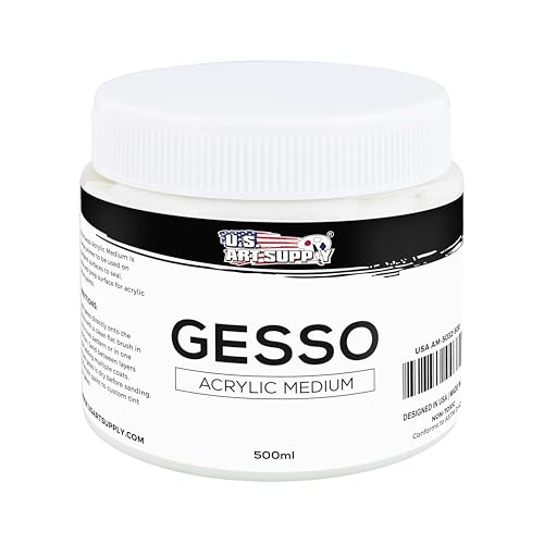 U.S. Art Supply White Gesso Primer - 16.9oz (500ml) for Oil & Acrylic Paint - Superior Coverage, Canvas Prep, Mixable White Gesso Paint Artists - color: White