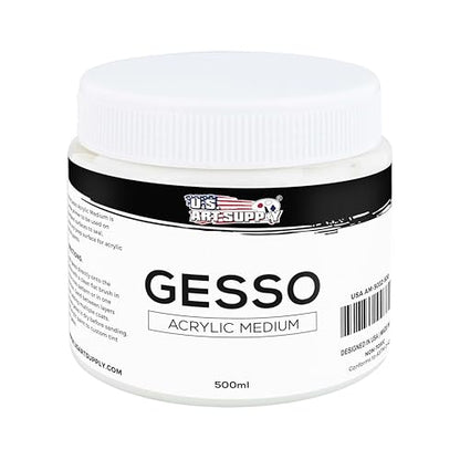 U.S. Art Supply White Gesso Primer - 16.9oz (500ml) for Oil & Acrylic Paint - Superior Coverage, Canvas Prep, Mixable White Gesso Paint Artists - color: White