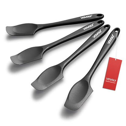 Mini Silicone Spatula, 8" Curved Small Spatula with Shallow Bowl, Black,4Pc | Seamless Jar Scraper for Cooking Baking, Wet Pet Food Spoon Spatula, Rubber Jar Scraper, BPA-Free,Dishwasher Safe - color: Black