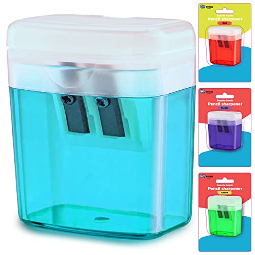 Pencil Sharpener Dual Hole Manual Blue, Jumbo Crayon Sharpener with Cover and Bin, Handheld Color Pencil Sharpeners for Large & Standard Pencils, Also Available in Red, Green, Purple, 1 Pc – By Enday - color: Blue
