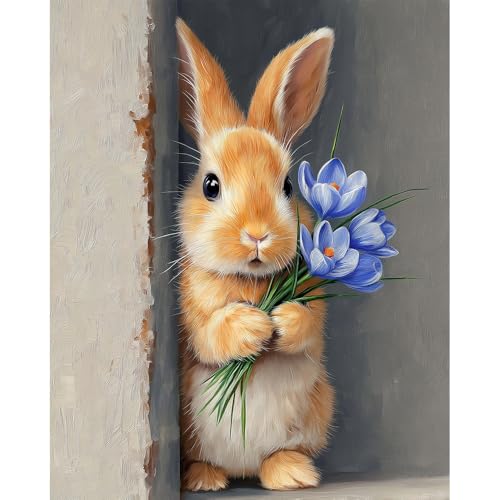 Natuyalo Rabbit Paint by Numbers Kit for Adults Beginners, Blue Flowers Paint by Number Kits for Adults, Animals DIY Acrylic Painting Art Crafts for Home Wall Decor 16x20 inch - color: Color-08