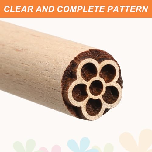 HARFINGTON 3pcs Wood Pottery Tools Stamps 0.6" Dia 2" Length Wooden Natural Clay Pottery Stamps Set 3 Floral Pattern for Cookie Cake Dessert - style: 3 Floral Pattern
