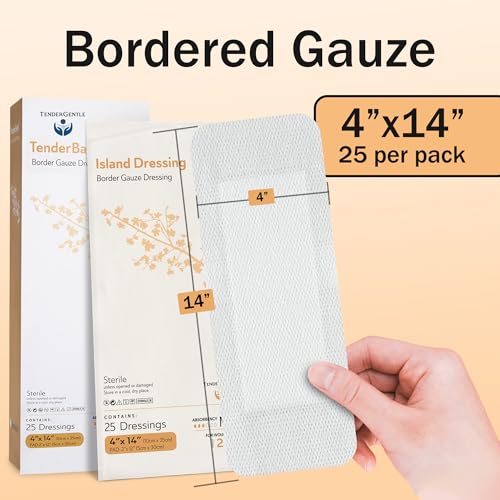 Bordered Gauze Island Dressing 4x14-25 Adhesive Island Dressings for Wound Protection - Good for Hospitals, Medical Facilities, First Aid Kits, and More - style: 4x14