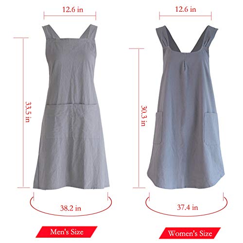 NEWGEM Japanese Cotton Linen Cross Back Cooking Apron for Women Men with Pockets Cute for Baking Kitchen - color: 01- Women's Mint Green