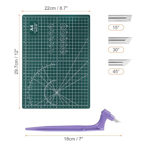 HARFINGTON Craft Cutting Tools 15/30/45 Degree Blades 360 Degree Rotating Blade Stainless Steel Cutter Pen Knife with Mat for DIY Crafts Stencils Scrapbooks, Purple - color: Purple