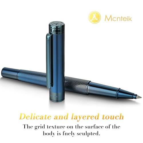 MCNTEIK Electroplated Blue Rollerball Pen, Stunning Luxury Pen with Mesh Texture Design、Schmidt Ink Refill, Nice Gift Set for Men & Women, Business, Executive, Office, Fancy, Nice Fancy Designer Pens - color: Electroplated Blue
