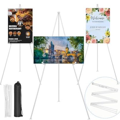 3 Pack White Easel Stand for Wedding Sign, Poster, 63" Portable Metal Painting Easels Stand Adjustable Folding Easel for Art Crafts Show,Arts,Birthday - style: White