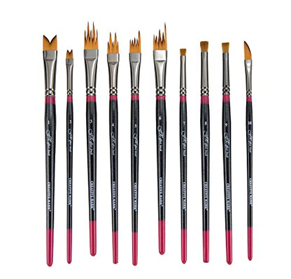 Creative Mark FX Effects Taklon Paint Brushes, Set of 10 - Watercolor, Acrylics & Oil Paint - Soft, Resilient Brush Styles: Multi-Liner, Ribbon, Angular, Dabber, Dagger - w/Resealable Vinyl Pouch