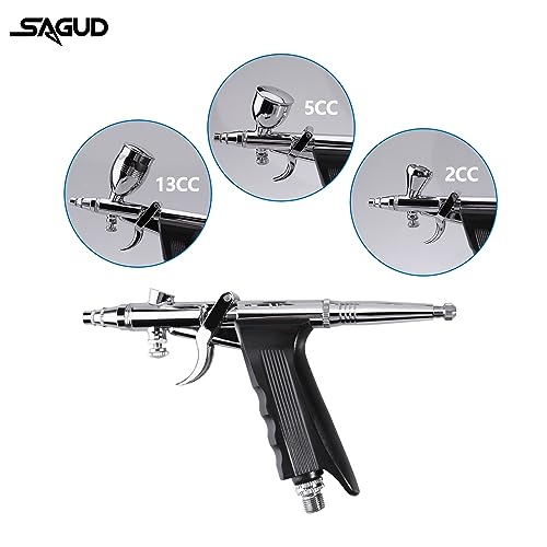 Airbrush Gun Set Single Action Air Brush Pen 0.3mm with Extra 0.5 0.8 mm Needles,Airbrush Hose and 2CC/5CC/13CC Cup Kit