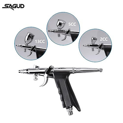 Airbrush Gun Set Single Action Air Brush Pen 0.3mm with Extra 0.5 0.8 mm Needles,Airbrush Hose and 2CC/5CC/13CC Cup Kit