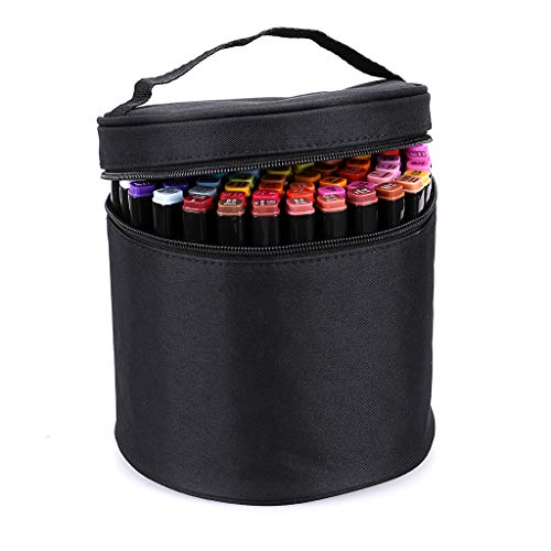BTSKY Multifunction Marker Case - Zippered Canvas Pen Bag for 80 Markers