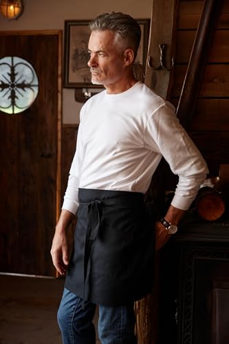 Waist Apron for Men Server Bistro Half 4251BY - color: Black, size: 5 Pack