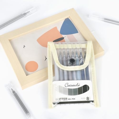 8 Neutral Palette Glitter Gel Pens Set, 1.0 mm Fine Point for Black Paper & White Paper, Large Capacity Pens for Journaling, Adult Coloring Books, Drawing, Note Taking, Highlighting - color: neutral palette