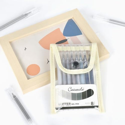 8 Neutral Palette Glitter Gel Pens Set, 1.0 mm Fine Point for Black Paper & White Paper, Large Capacity Pens for Journaling, Adult Coloring Books, Drawing, Note Taking, Highlighting - color: neutral palette