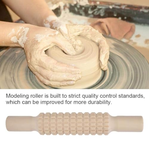 Clay Roller Wooden Solid Clay Rolling Pin Pottery Modeling Tools Dough Roller Baking Pastry Cake Pizza Roller (Lattice Type)