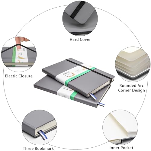 Hardcover Notebook Blank Journal Sketchbook for Drawing, Medium 5.5 by 8.4 Inch, 100 GSM Thick Paper (Grey, Plain) - color: Gray
