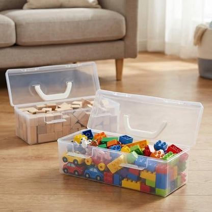 3 PCS Extra Large Pencil Box, Craft Organizer Box with Handle Portable Plastic Art Supply Boxes Suitable for Paintbrushes, Drawing Tools, Small Bottles of Paint, Study Supplies and Home Storage