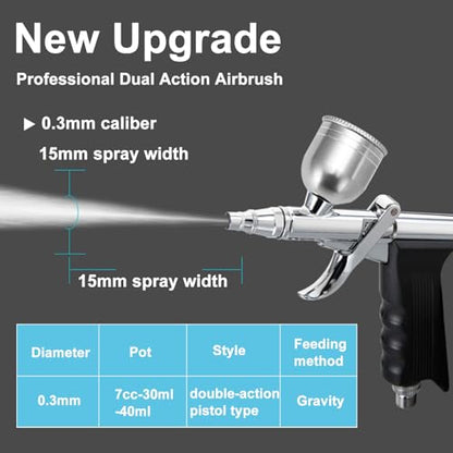 0.3mm Airbrush Kit Dual Action Air Brush Painting Set with 7/30/40cc Cup