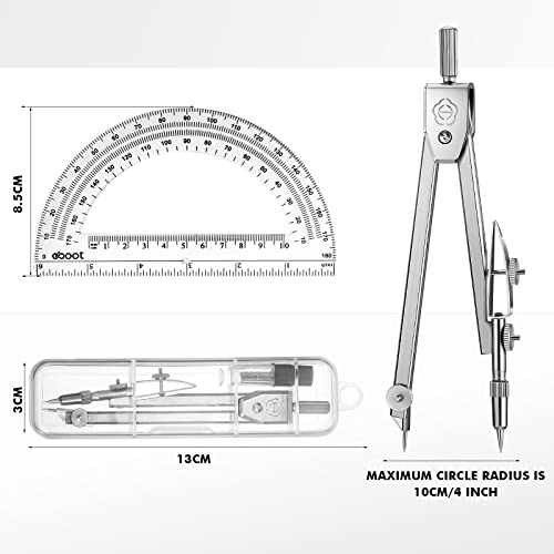 Zonon 2 Set Protractor and Compass Set, Student Geometry Math Set Drawing Compass and 6 Inch Clear Swing Arm Protractors 180 Degree Math Protractor