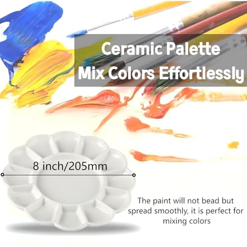 Porcelain Watercolor Palette, CeramicPaint Mixing Tray(8*8'' 13-Well Round) | Artist’s Porcelain Palette: Premium Ceramic Mixing Tray for All Painting Media ,Watercolor, Gouache, Acrylic & Oil Painting - size: 8"