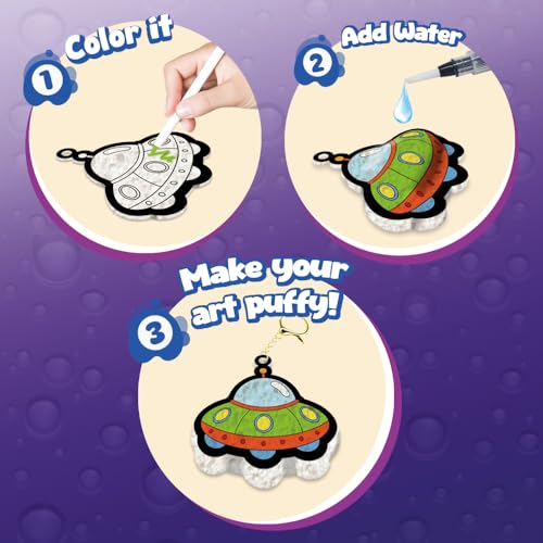 MZYTOZA Magic Foam Texture Painting Kit - 3D Art Craft Aqua Magic Puffs Paint Kit, 15 Mess-Free Paint by Number Craft for Kids (Space and Planets) - color: Purple Space and Planets