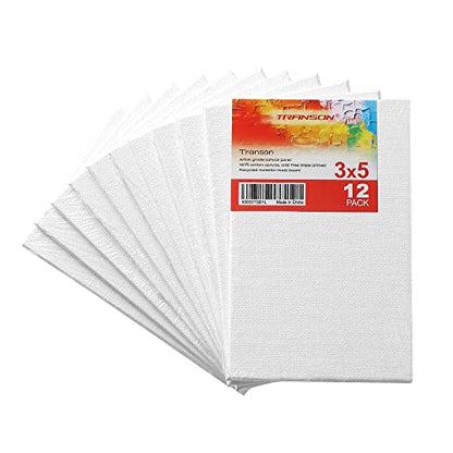 Transon 12 Pack 3x5 Inch Acrylic Painting Canvas, with Heavy Duty MDF Backing Boards, 100% Cotton Acid-Free Primed Canvas Panels for Beginners Art Crafts - size: 3*5" 12-PACK
