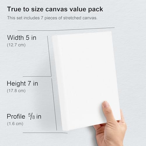 PHOENIX Stretched Canvas for Painting 5x7 Inch/7 Value Pack, 8 Oz Triple Primed 5/8 Inch Profile 100% Cotton White Blank Canvas,Small Framed Canvas for Oil Acrylic & Pouring Art - size: 5"x7", style: Studio Set (8 Oz.)